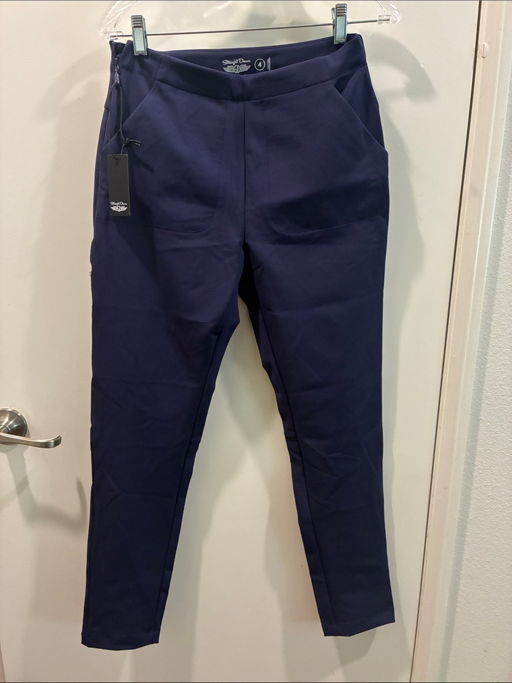 Women's Navy Stretch Chinos by  Straight Down